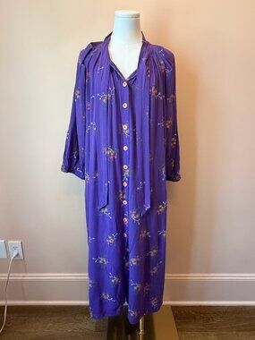 BURU Purple Floral Button Front Midi Dress Size S
